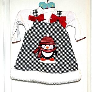 Youngland Baby Plaid Penguin Christmas Holiday Jumper Set Buffalo Check Size 12M